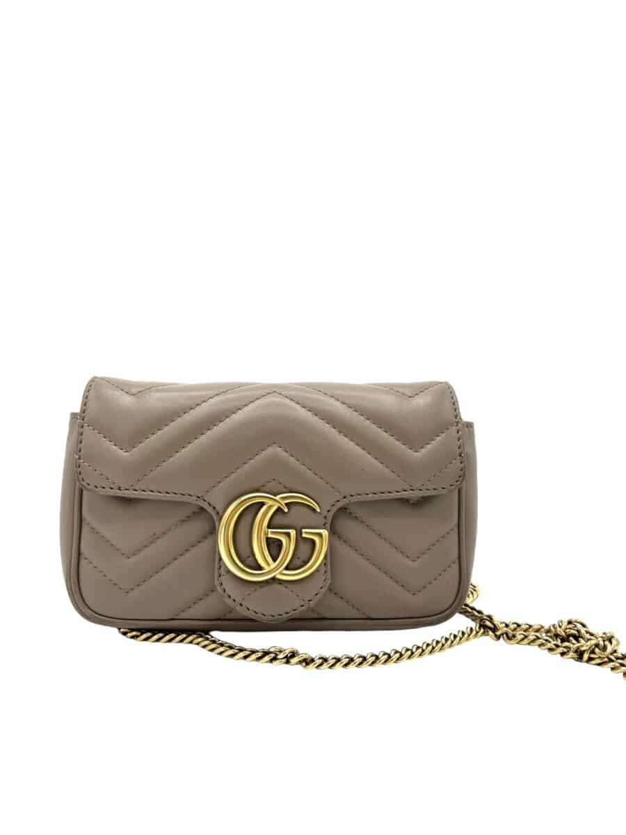 GUCCI Calfskin Matelasse Super Mini GG Marmont Shoulder Bag Porcelain Rose