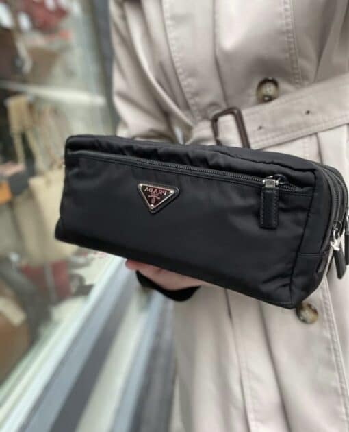 PRADA Black Nylon Logo-plaque Wash Bag - Image 13