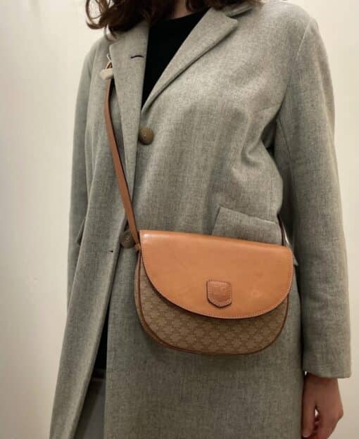 Celine Vintage Brown Leather and Canvas Crossbody Bag - Image 14