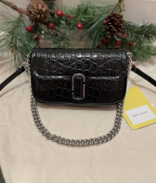 Marc Jacobs The Croc Embossed J 3 ways Shoulder /Crossbody Bag in Black