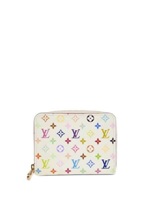 Louis Vuitton Monogram Multicolor Zippy Coin Purse Wallet White Litchi - Image 3