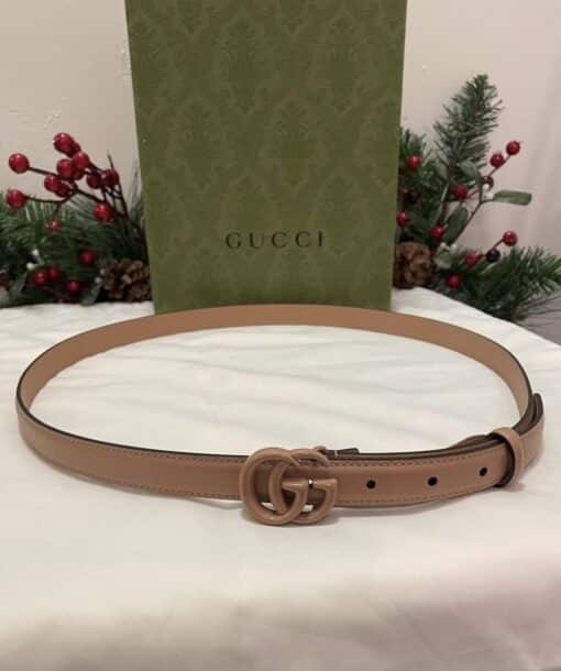 GUCCI Azalea Calfskin Enamel Monochrome Double G 20mm Belt 100 40 Camelia - Image 9