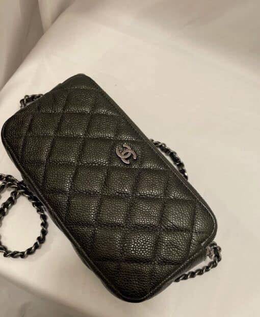 CHANEL Caviar Quilted Mini Crossbody Bag with Chain Dark Charcoal - Image 14