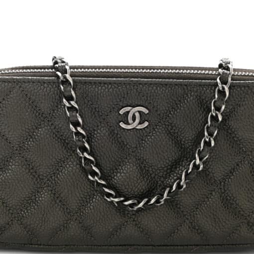 CHANEL Caviar Quilted Mini Crossbody Bag with Chain Dark Charcoal - Image 4