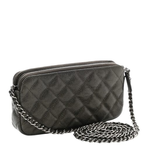 CHANEL Caviar Quilted Mini Crossbody Bag with Chain Dark Charcoal - Image 9