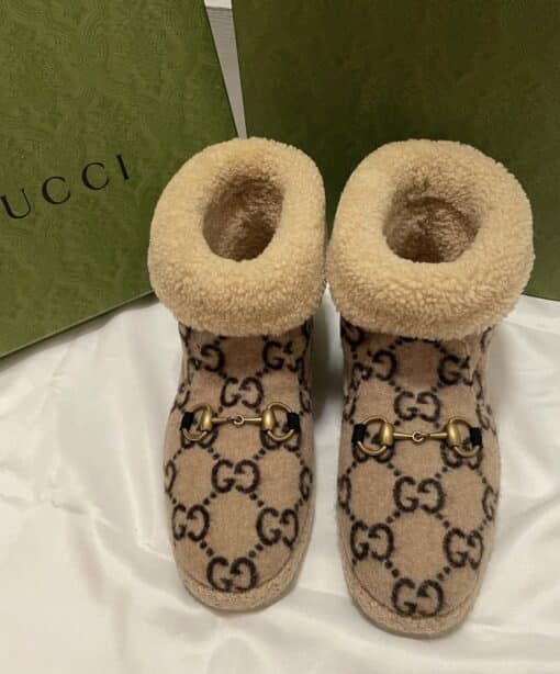 GUCCI Covered Wool GG Monogram Womens Fria Horsebit Ankle Boots (Size 37.5) - Image 8