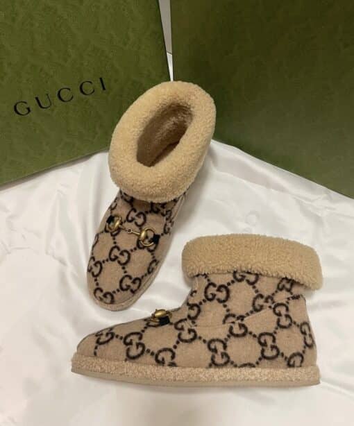 GUCCI Covered Wool GG Monogram Womens Fria Horsebit Ankle Boots (Size 37.5) - Image 9