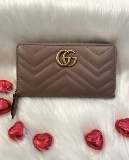 GUCCI Calfskin Matelasse GG Marmont Zip Around Wallet Porcelain Rose