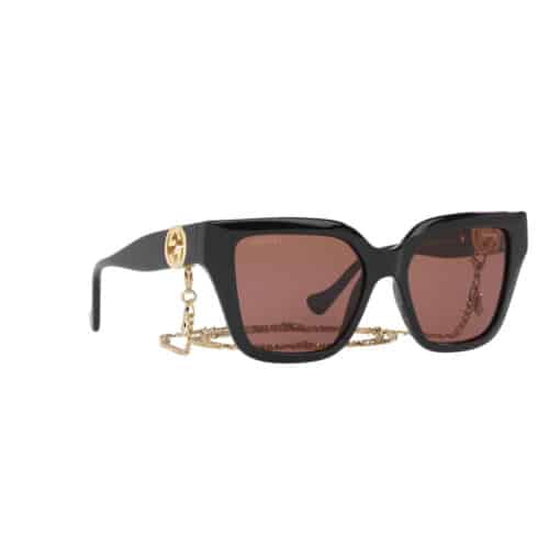 GUCCI Acetate Ladies Square Frame Chain Sunglasses Black. - Image 3