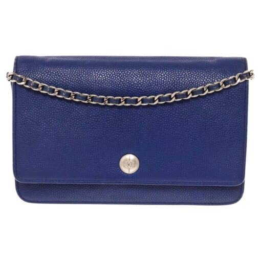 CHANEL Caviar Leather Wallet on Chain WOC Blue.