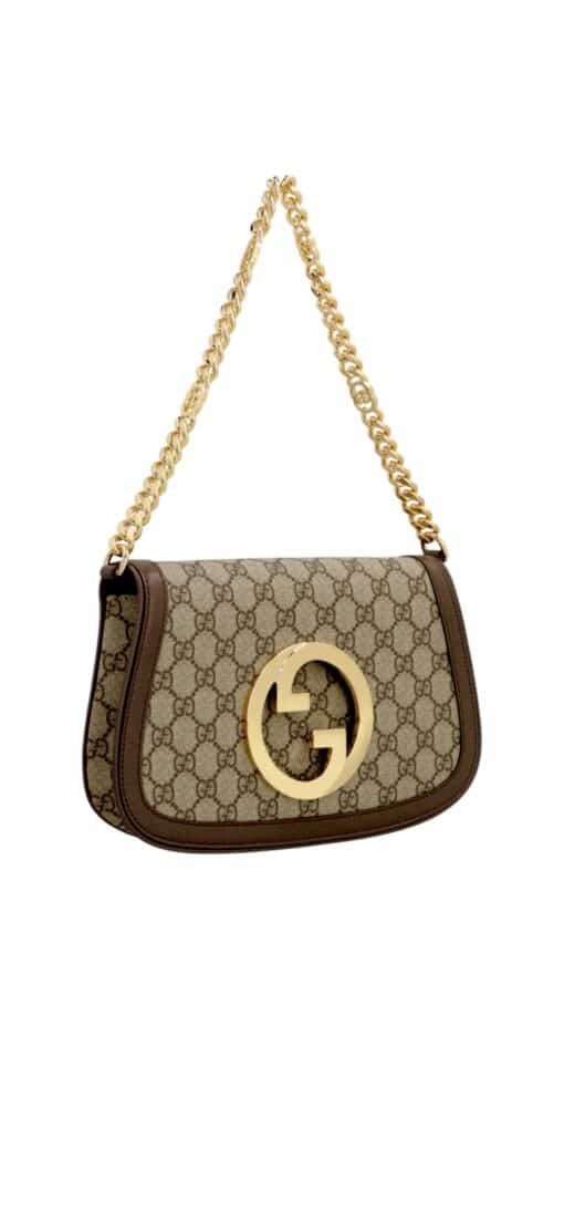 GUCCI GG Supreme Monogram Textured Dollar Calfskin Blondie Chain Shoulder Flap Bag Beige Ebony. - Image 12