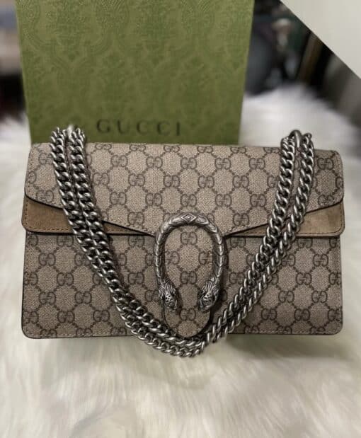 GUCCI GG Supreme Monogram Small Dionysus Shoulder Bag Taupe