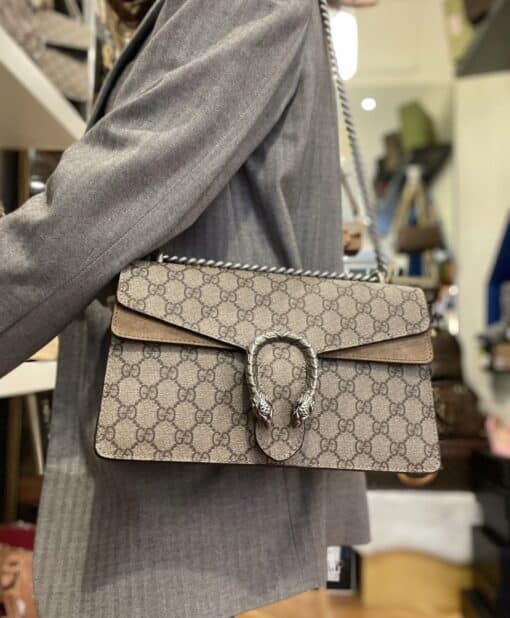 GUCCI GG Supreme Monogram Small Dionysus Shoulder Bag Taupe - Image 14