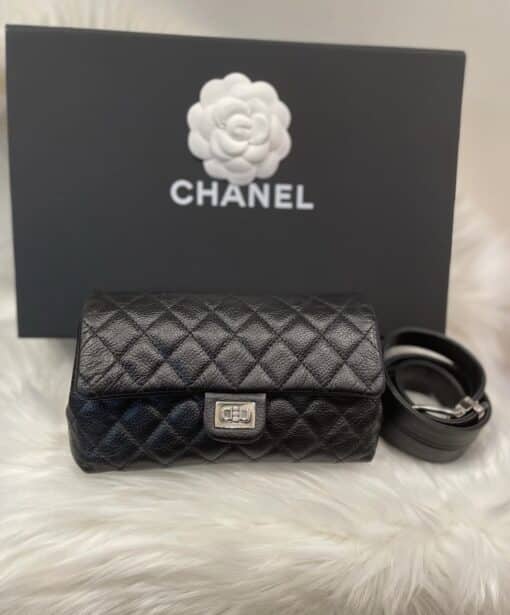 CHANEL Caviar Calfskin Quilted 2.55 Reissue Flap Belt Bag Clutch Black