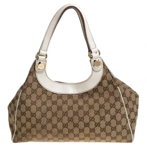 Gucci Beige and Ivory Monogram Charmy Hobo. - Image 7