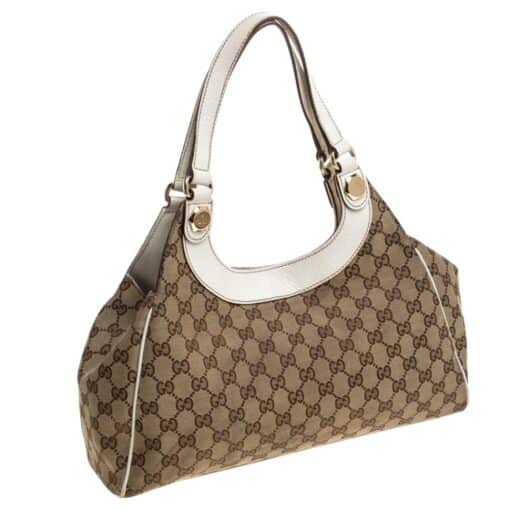 Gucci Beige and Ivory Monogram Charmy Hobo. - Image 4