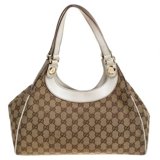 Gucci Beige and Ivory Monogram Charmy Hobo. - Image 3