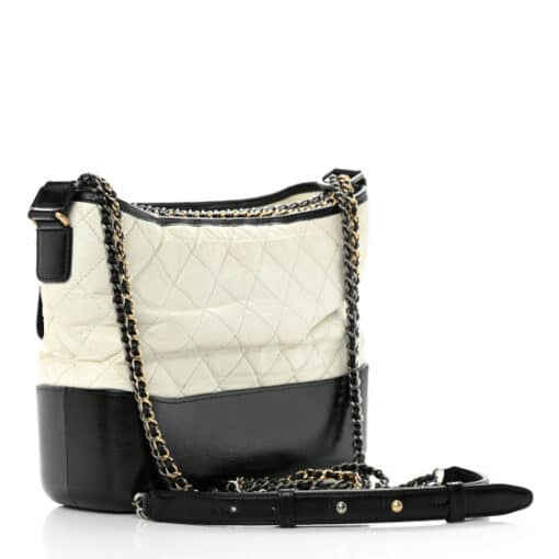 CHANEL Aged Calfskin Quilted Medium Gabrielle Hobo Black White - Image 11