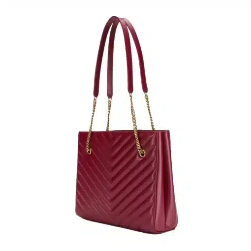 SAINT LAURENT Grain de Poudre Matelasse Chevron Medium Tribeca Shopping Bag Garnet