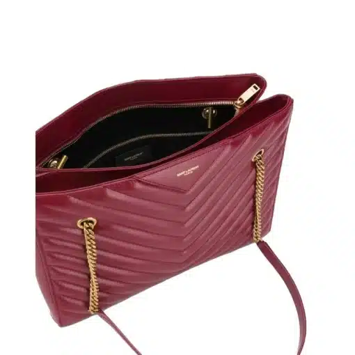 SAINT LAURENT Grain de Poudre Matelasse Chevron Medium Tribeca Shopping Bag Garnet - Image 8