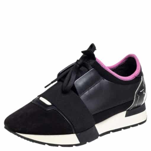 Balenciaga Black/Pink Leather and Suede Race Runner Sneakers (Size 37) - Image 5