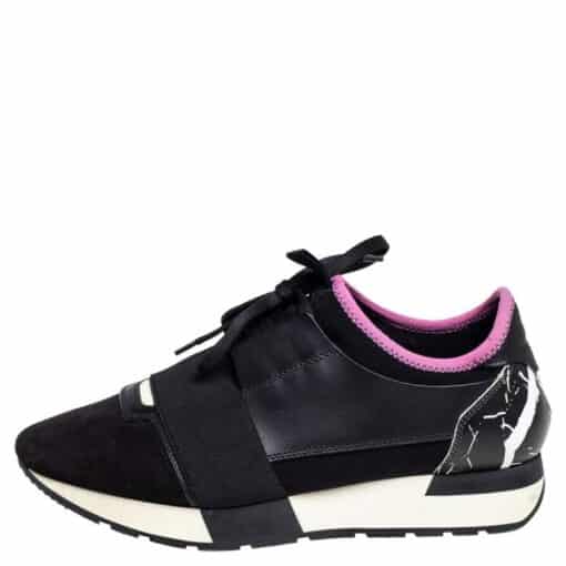 Balenciaga Black/Pink Leather and Suede Race Runner Sneakers (Size 37) - Image 2