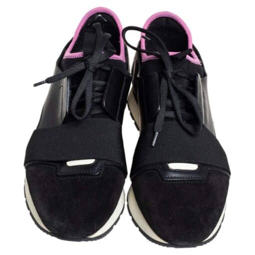 Balenciaga Black/Pink Leather and Suede Race Runner Sneakers (Size 37) - Image 3