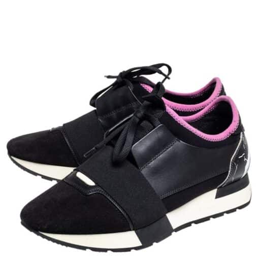 Balenciaga Black/Pink Leather and Suede Race Runner Sneakers (Size 37)