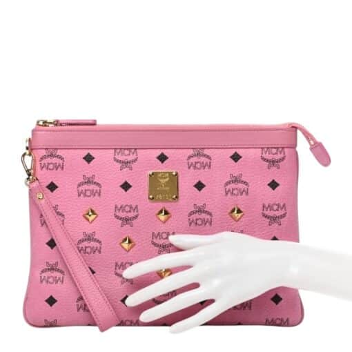 MCM Visetos Studded Wristlet Pouch Pink - Image 6