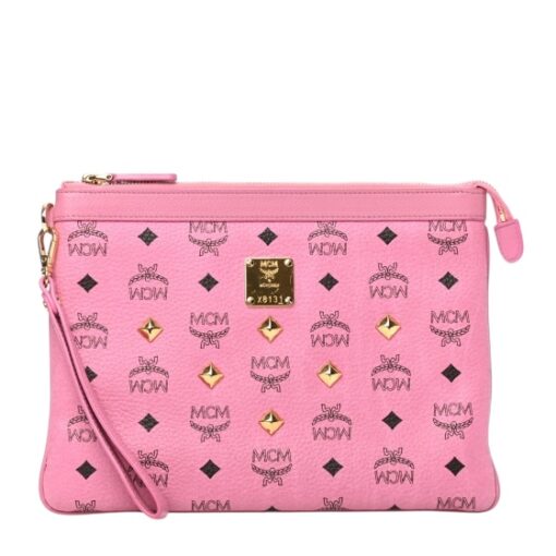 MCM Visetos Studded Wristlet Pouch Pink