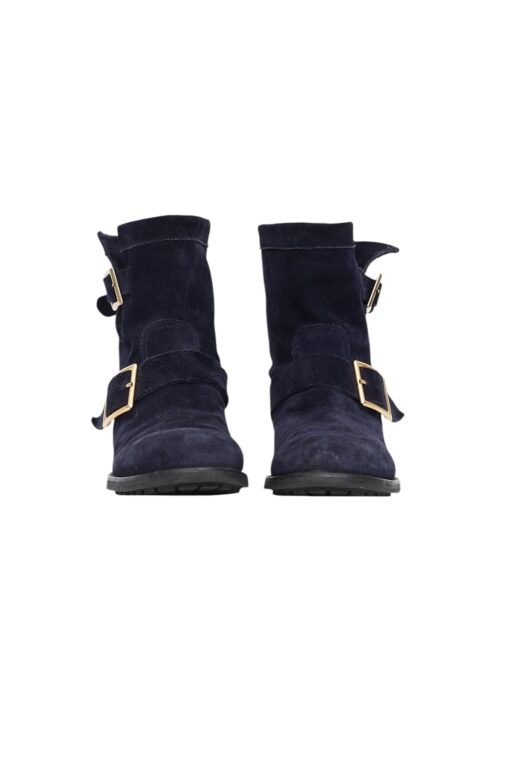 Jimmy Choo Navy Suede Youth Biker Ankle Boot (Size 37.5) - Image 4