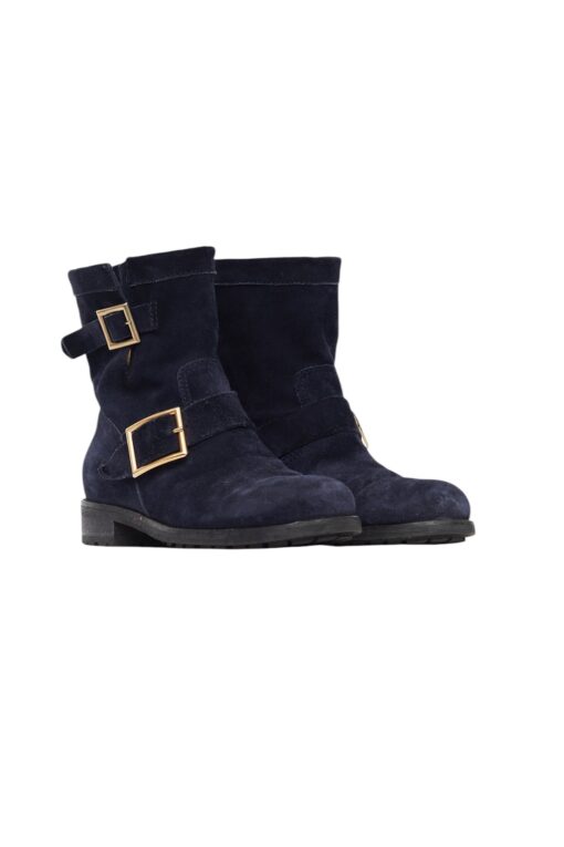 Jimmy Choo Navy Suede Youth Biker Ankle Boot (Size 37.5) - Image 5