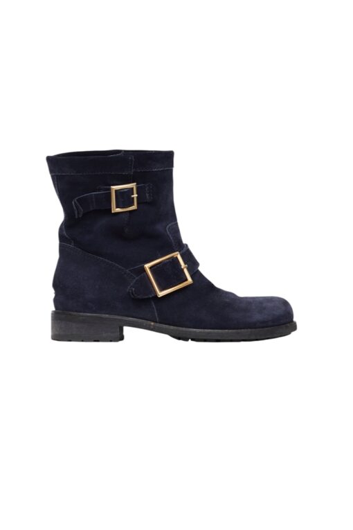 Jimmy Choo Navy Suede Youth Biker Ankle Boot (Size 37.5) - Image 6