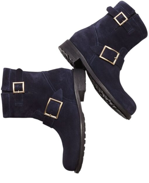 Jimmy Choo Navy Suede Youth Biker Ankle Boot (Size 37.5)