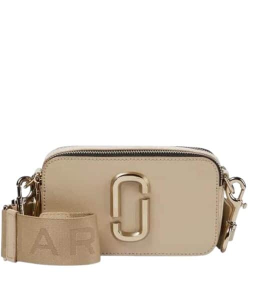 MARC JACOBS Snapshot Leather Cross-Body Bag in Beige.