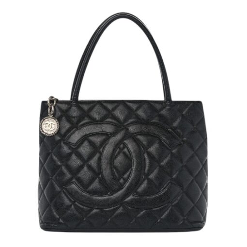 CHANEL Caviar Quilted Medallion Tote Black and silver hardware