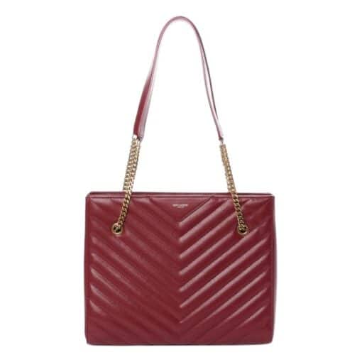 SAINT LAURENT Grain de Poudre Matelasse Chevron Medium Tribeca Shopping Bag Garnet - Image 13