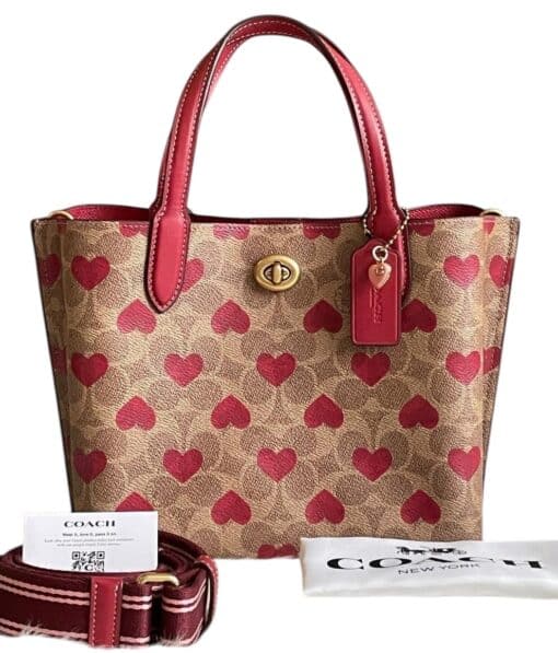 Coach Willow Tote 24 In Signature Canvas with Heart Print Crossbody