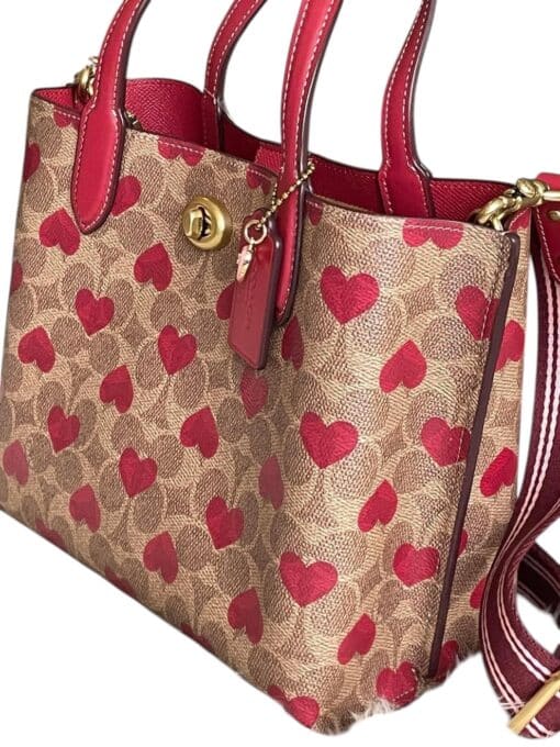 Coach Willow Tote 24 In Signature Canvas with Heart Print Crossbody - Image 8