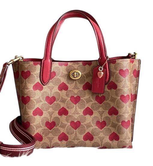 Coach Willow Tote 24 In Signature Canvas with Heart Print Crossbody - Image 9